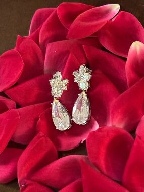 Elegant Formal Teardrop Crystal Drop Earrings - White Crystal